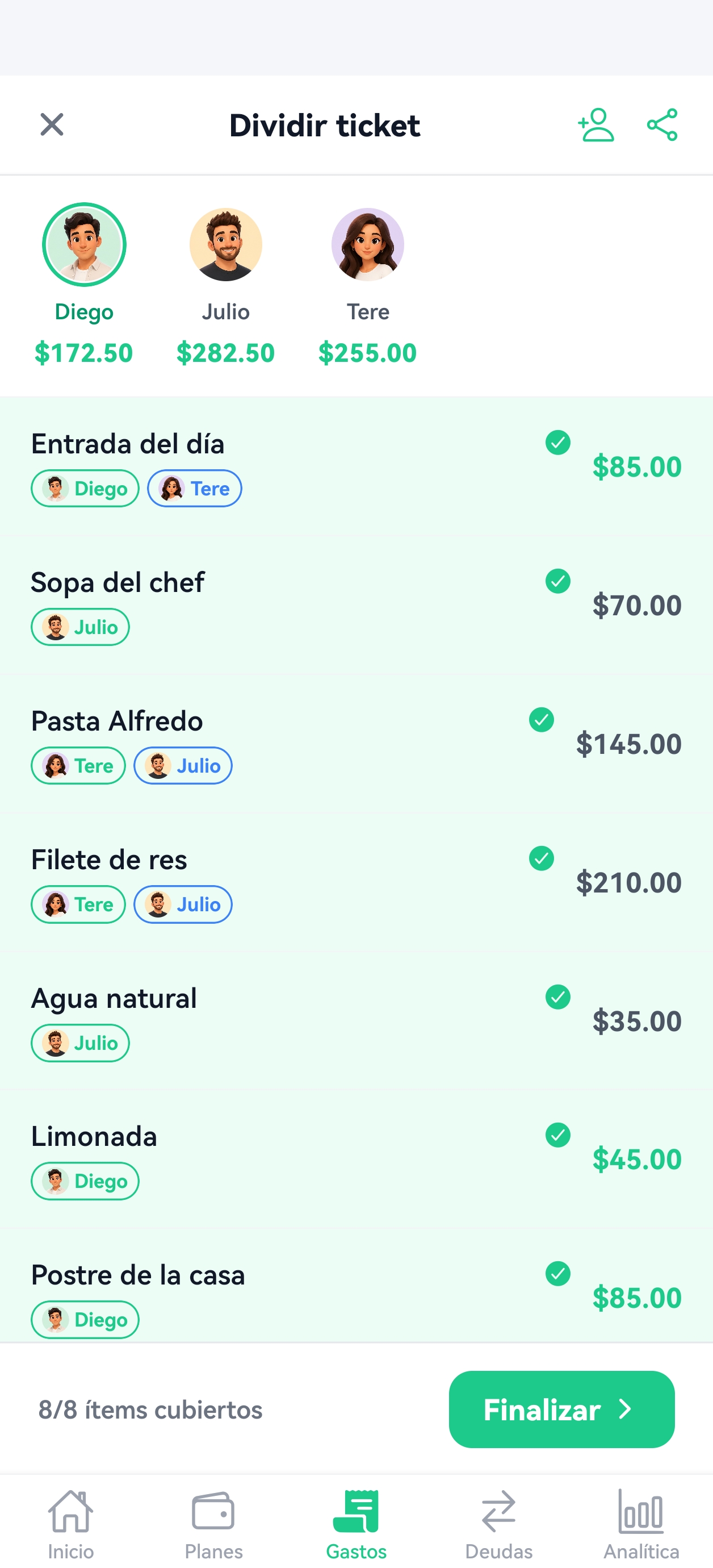 Vista secundaria de reparto